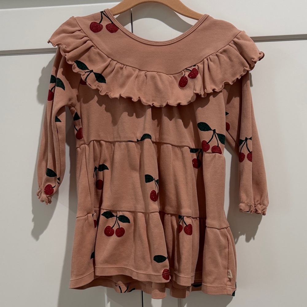 Ruffled Cherry Print Long Sleeve Kids Top